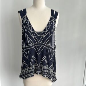 Parker Beaded Navy Geometric Patterned Women's Top